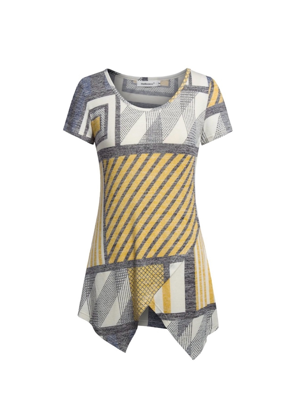 Geometric Yellow Short Sleeve Tunic Top